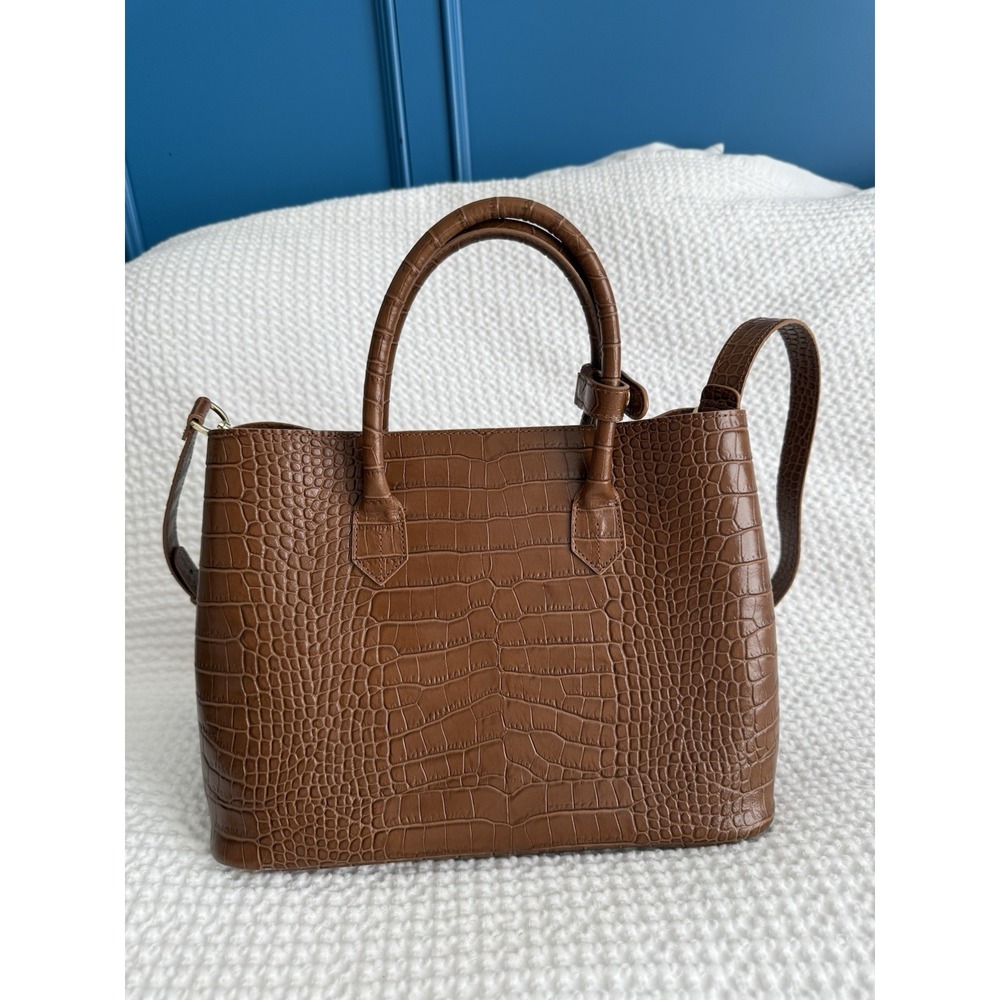 Teddy Blake Vanessa Croco 12" Brown Preppy Quiet Luxury Leather - Picture 3 of 9